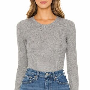 ENZA COSTA Long Sleeve Baseball Crew Neck Top Womens Small Gray Speckle Tee